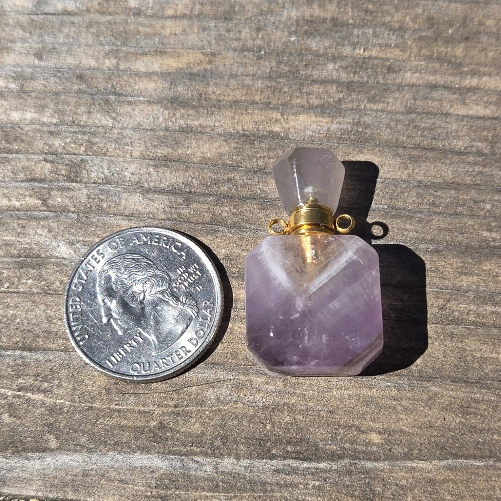 Amethyst Square Crystal Gemstone Bottle Pendant Essential Oil Aroma Therapy - Picture 5 of 5